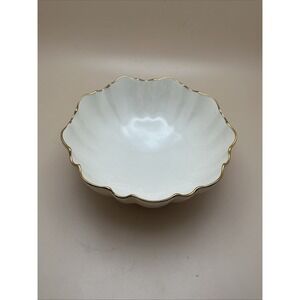 Vintage Lenox Symphony 6" Ivory Bowl 24k Gold Trim Scalloped Edge, Pedestal Base